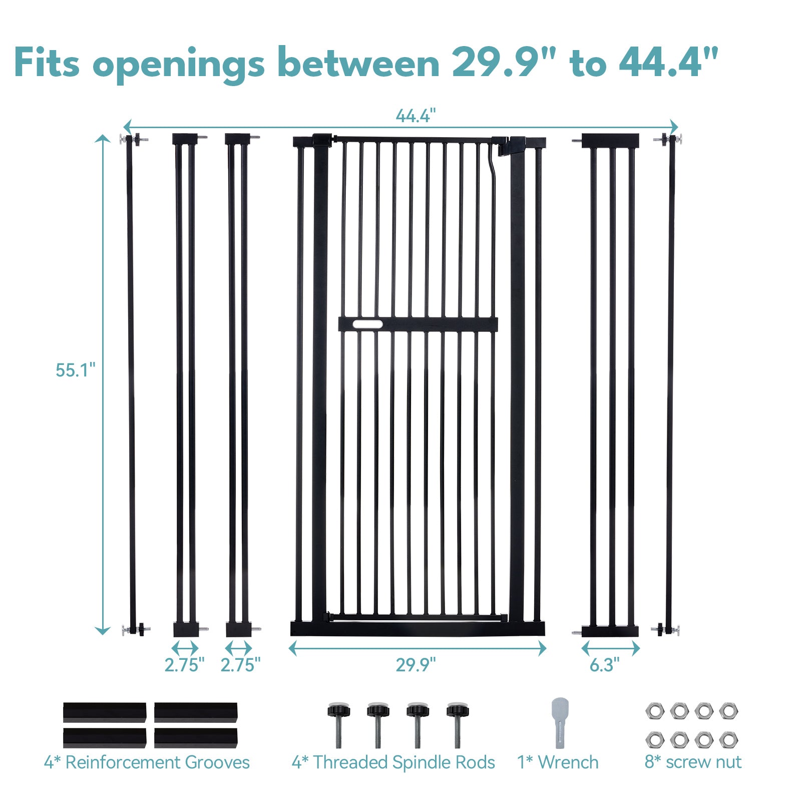 55.1" Extra Tall Pet Gate, 29.9-44.4" Wide Dog Gates for Doorways & Stairs